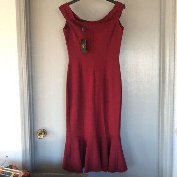 Knitee Womens Off Shoulder V-Neck Ruffle Pleat Waist M Babydoll Party NWT - Picture 2 of 8